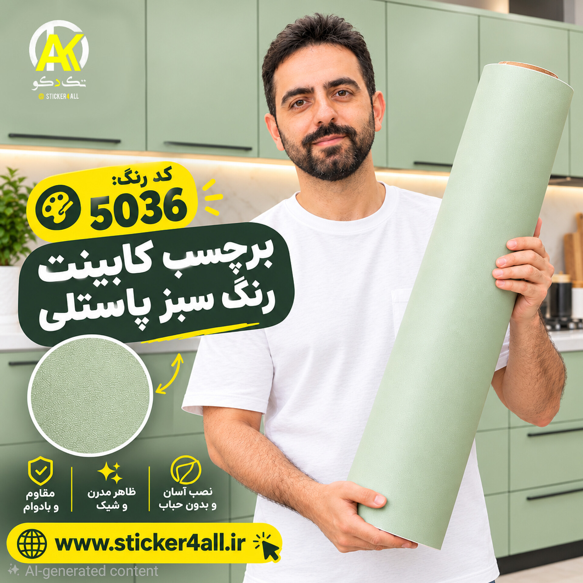 برچسب سبز پاستلی بافتدار کد ۵۰۳۶